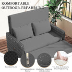 Amopatio Rattan Gartenlounge Outdoor Set, 2-Sitzer Gartensofa mit Auflagenbox & Verstellbarer Rückenlehne, Wetterfestes Lounge Möbel für Balkon und Terrasse mit Hocker und Kissen, Grey
