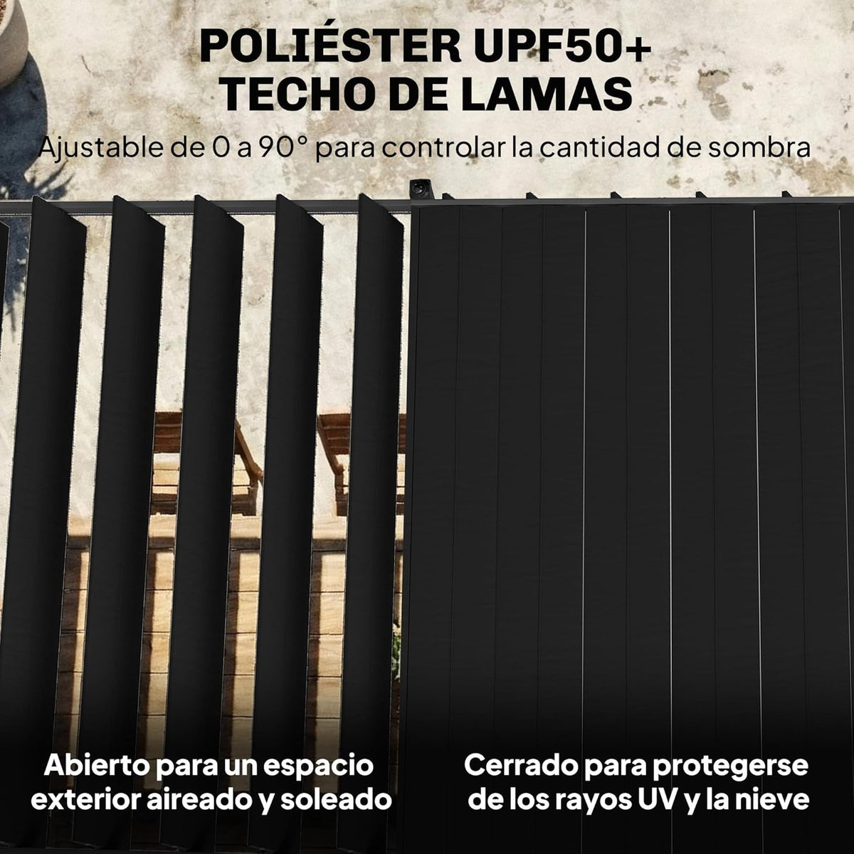 Pérgola de jardín Outsunny 3x5,7 m, cenador de jardín con techo de lamas ajustable a 90°, manivela, estructura de aluminio, protección UPF50+, pabellón para exterior, patio, terraza, gris oscuro