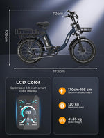 Bicicleta eléctrica HITWAY BK6S Plus con batería de 48V 27Ah y autonomía de 110-150 km, bicicleta eléctrica urbana de 20 pulgadas con neumáticos anchos y doble cesta portaequipajes, motor de 250W, 25 km/h, cambio de 7 velocidades