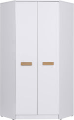 Marmex Grant G8+G15 - Eckschrank 91x235x91 cm, Bücherregal - Eckgarderobe mit Kleiderstangen und Einlegeböden für das Jugendzimmer, Schlafzimmer - Eckkleiderschrank - weiß + Riviera Eiche