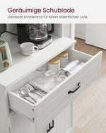 VASAGLE Armario de cocina, armario multiusos, armario de despensa, con estantes ajustables, apto para microondas, cajón, puertas de cristal, orificio para cables, estilo moderno, blanco LSC361W21