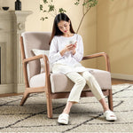Sillón decorativo EBELLO con cojín, sillón tapizado moderno de mediados de siglo para sala de estar, sillón orejero con estructura de madera y apoyabrazos, sillón de lectura con capacidad de carga de hasta 150 kg, beige