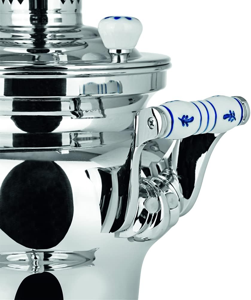 BEEM 06127 Samowar Odessa III, Edelstahl, 3 Liter, traditionelle Teezubereitung, 2 Heizspiralen, energiesparend, 53 x 34 x 25 cm, Silber