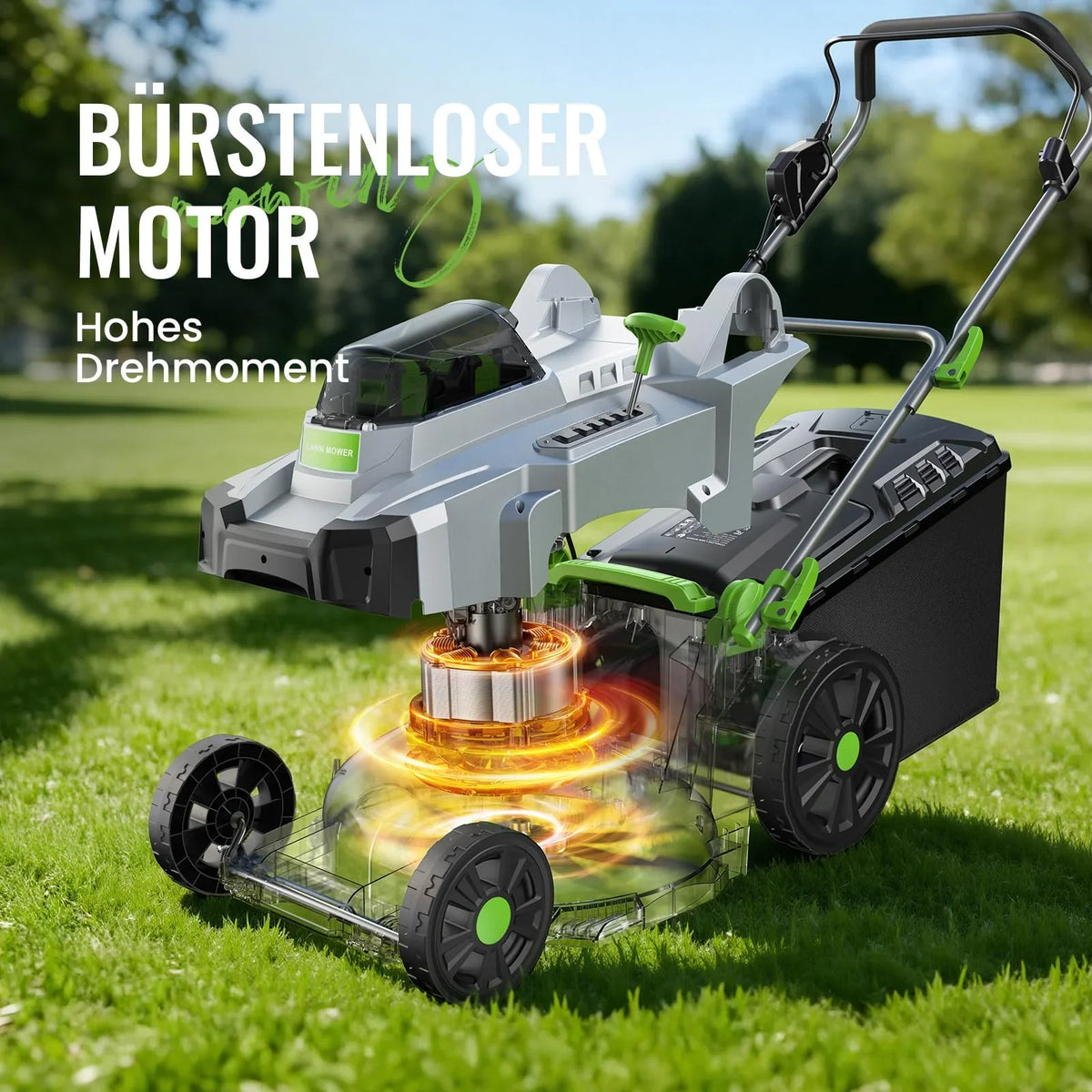 ETOOLAB Akku Rasenmäher 40V 2x20V 43cm 500m² brushless mulch kit 50L Fangkorb 6 Schnitthöhen 2x4,0Ah mit Ladegerät