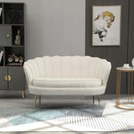 HOMCOM Sofa 2 Sitzer Couch mit Armlehne blütenblattförmiger Rückenlehne Dick Gepolstert Polstersofa Modern Doppelsofa mit Samtoptik, Metallbeine für Wohnzimmer, 130 x 77 x 77 cm, Cremeweiß