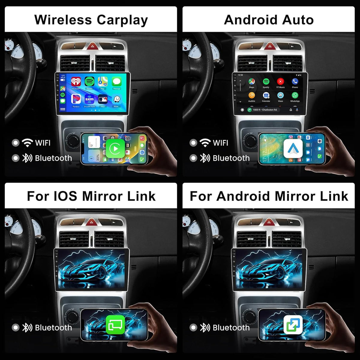 Autorradio Android 2GB 64GB para Peugeot 307 307CC 307SW 2002-2013 con Carplay inalámbrico y Android Auto, pantalla táctil Hodozzy de 9 pulgadas, navegación GPS, Bluetooth, WiFi, radio FM/RDS, SWC, EQ