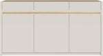 Forte Oak SQUERE Sideboard 160, Elegantes Sideboard mit 3 Türen, Beleuchtung und Lamellendesign, Holzwerkstoff, Mauvella Eiche Dekor/Sand, 160 cm breit x 85,9 cm hoch x 41,5 cm tief