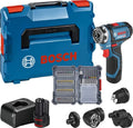 Taladro atornillador a batería Bosch Professional 12V System GSR 12V-15 FC - Sistema FlexiClick (incluye 2 baterías GBA 12V 2.0Ah, cargador, 4 adaptadores, juego de 40 accesorios) - Alimentado por batería