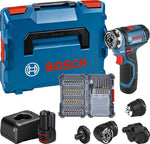 Taladro atornillador a batería Bosch Professional 12V System GSR 12V-15 FC - Sistema FlexiClick (incluye 2 baterías GBA 12V 2.0Ah, cargador, 4 adaptadores, juego de 40 accesorios) - Alimentado por batería