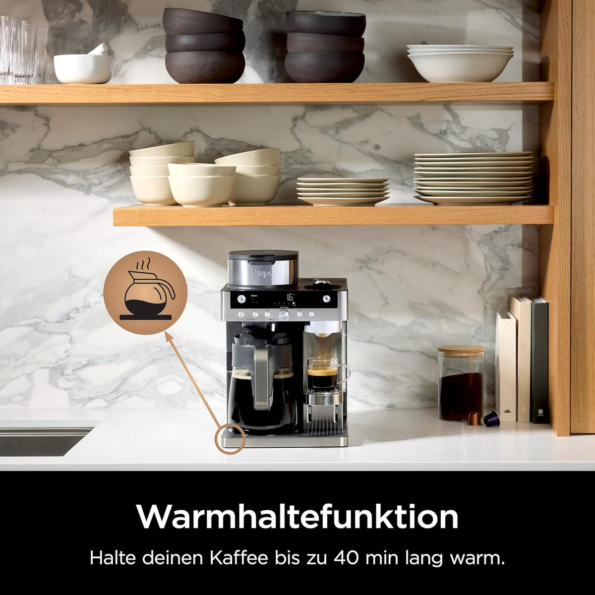 Cafetera de goteo y cápsulas Ninja Prestige 2 en 1 con espumador de leche integrado, para latte, café helado y flat white, negro CFN802EU
