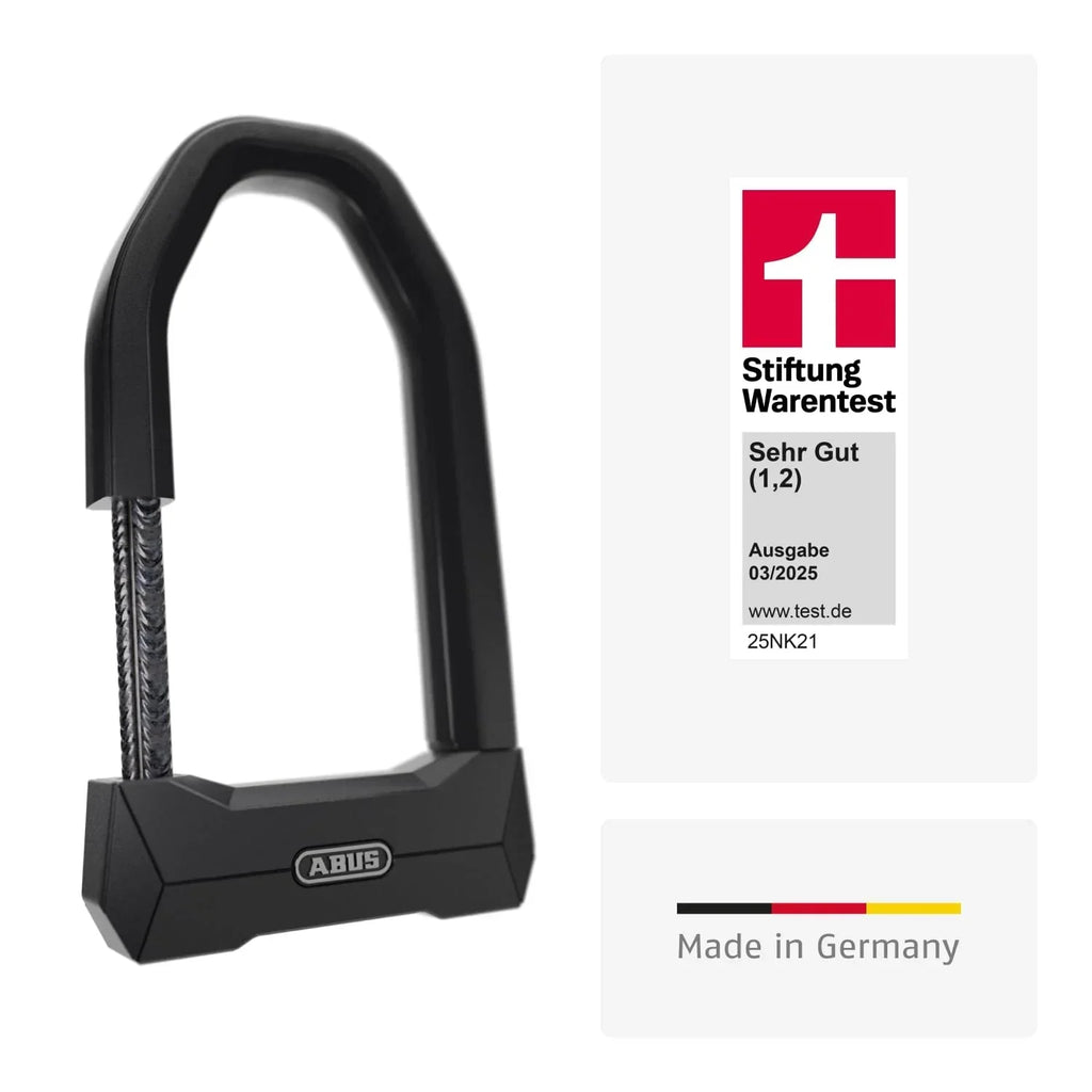 Candado en U Granit Super Extreme 2500/165HB230 para bicicleta y bicicleta eléctrica, nivel de seguridad 15, acero endurecido de 20 mm, incluye soporte
