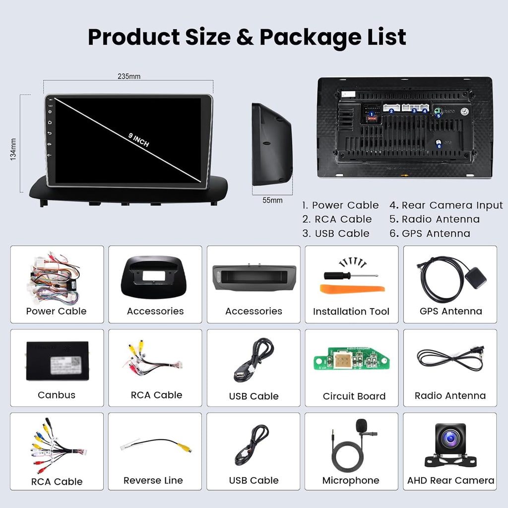 Autorradio Android 15 de 2+64GB para Renault Megane 3 2009-2014, Radio con pantalla táctil de 9 pulgadas, Carplay y Android Auto inalámbricos, Hikity, Bluetooth, Estéreo, WiFi, RDS, USB + Cámara de visión trasera