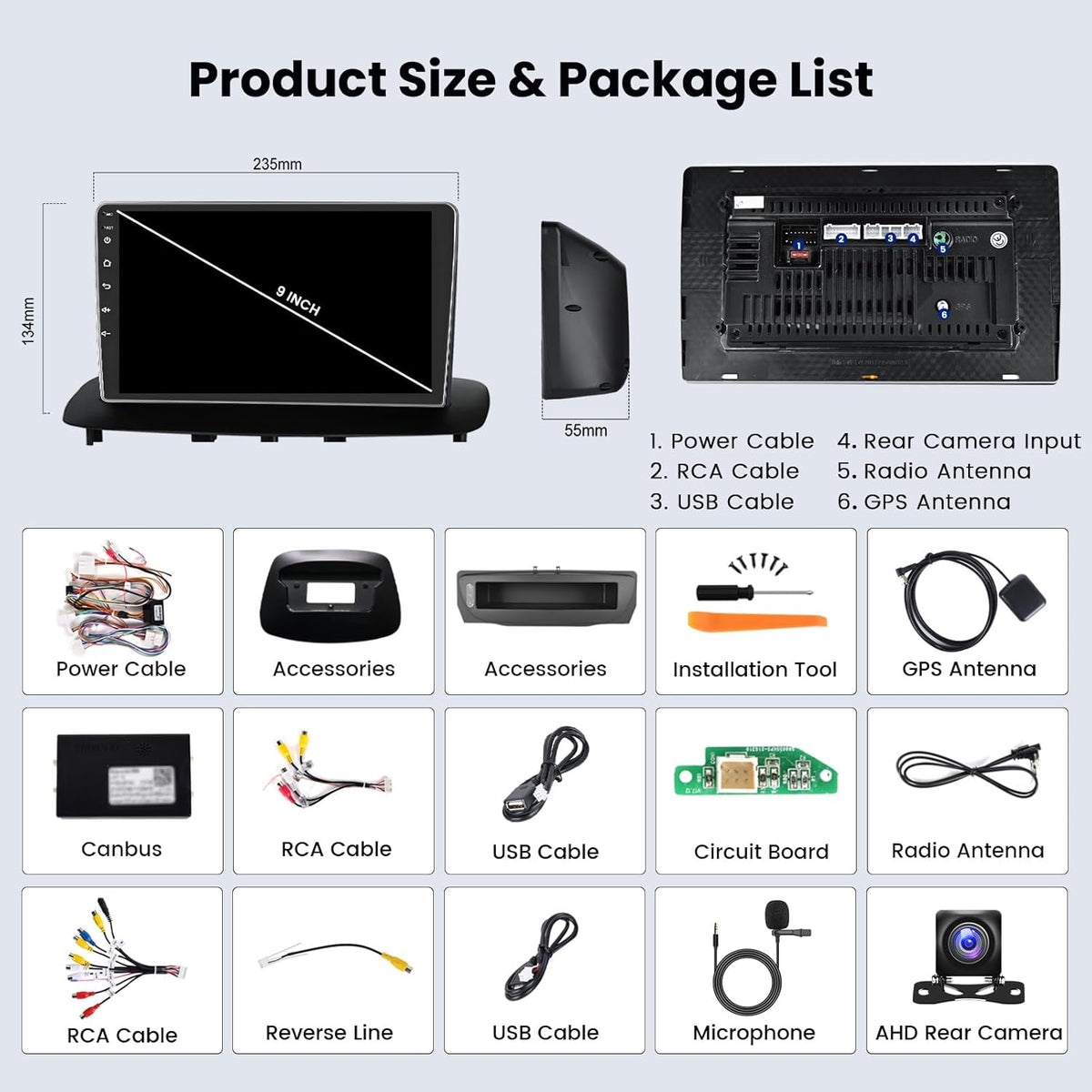 Autorradio Android 15 de 2+64GB para Renault Megane 3 2009-2014, Radio con pantalla táctil de 9 pulgadas, Carplay y Android Auto inalámbricos, Hikity, Bluetooth, Estéreo, WiFi, RDS, USB + Cámara de visión trasera