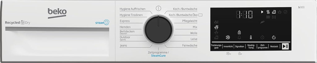 Secadora de ropa Beko 8kg, Stiftung Warentest BUENO (2,5), apta para alérgicos, secado higiénico, función de vapor SteamCure, 15 programas, Express, B3T42249S, blanco