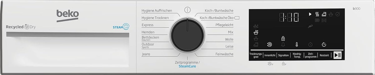 Secadora de ropa Beko 8kg, Stiftung Warentest BUENO (2,5), apta para alérgicos, secado higiénico, función de vapor SteamCure, 15 programas, Express, B3T42249S, blanco