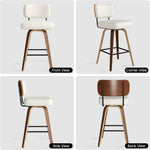 Juego de 2 taburetes de bar giratorios con respaldo, altura de asiento de 65 cm, piel sintética y madera maciza, diseño de mediados de siglo con 4 patas y reposapiés, sillas de bar para cocina y bar en color beige