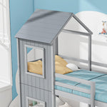 Cama infantil 90x200 cm, litera para 2 niños, cama alta con protección anticaídas, litera en forma de casa del árbol para niños y niñas, cama individual de madera maciza, cama de juegos, sin colchón, gris