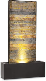 Fuente de jardín blumfeldt Raincastle para interiores y exteriores Allround Edition - circulación de agua constante, cable de alimentación extralargo de 10 m, 12 LEDs, bomba de 8 W, grado de protección: IPX8, 10 kg, gris grafito