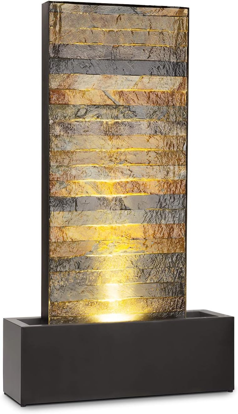 Fuente de jardín blumfeldt Raincastle para interiores y exteriores Allround Edition - circulación de agua constante, cable de alimentación extralargo de 10 m, 12 LEDs, bomba de 8 W, grado de protección: IPX8, 10 kg, gris grafito