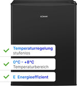 Mininevera Bomann con 58 litros de capacidad útil | Frigorífico pequeño con 2 estantes de cristal extraíbles | Minibar con regulación de temperatura continua y sentido de apertura de puerta reversible | KB 7347 negro