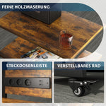 Rack HiFi de madera de 4 niveles con regletas y estante ajustable | Mesa para tocadiscos con ruedas y luces LED, estante para sistema estéreo, soporte multimedia para audio, equipos de sonido, TV, 60x52x78 cm