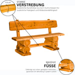 Mega Holz Gartenbank Rustikal Pinie Lasiert 200 cm - Massivholz Bank aus Kiefernholz - Fertig montierte Sitzbank für Terrasse, Garten & Balkon mit Rückenlehne - Für 4 Personen, wetterfest & robust