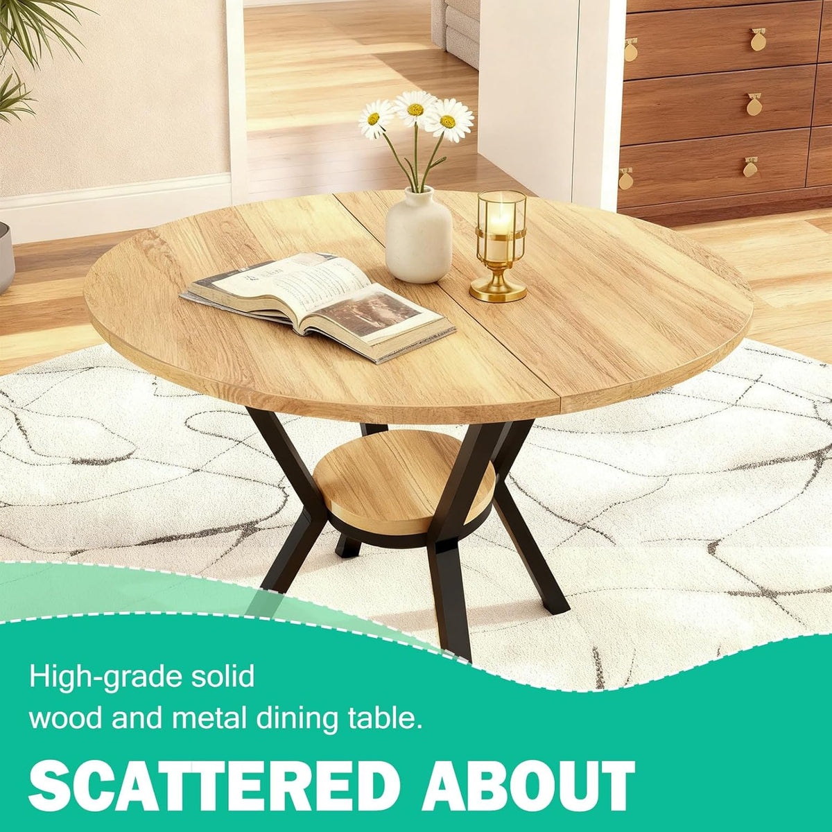 Mesa de comedor redonda TWSOUL para 2–4 personas, mesa de cocina pequeña de madera, mesa de comedor con estante, mesa para cocina, salón u oficina, diseño industrial, 80 x 75 cm