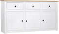 vidaXL Aparador de madera maciza de pino de Panamá con 3 cajones y 3 puertas, cómoda, mueble auxiliar, armario multiusos, alacena, blanco, 135x40x80 cm
