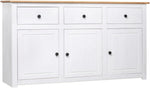 vidaXL Aparador de madera maciza de pino de Panamá con 3 cajones y 3 puertas, cómoda, mueble auxiliar, armario multiusos, alacena, blanco, 135x40x80 cm