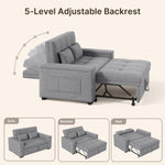 Sofá cama 3 en 1 Xbro, sofá de 2 plazas con función de cama, respaldo ajustable, tejido de lino con 2 cojines y bolsillos laterales, para salón, dormitorio u oficina, gris claro
