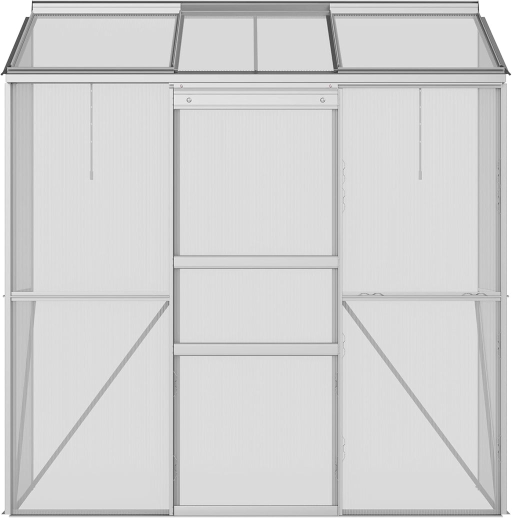 Invernadero Outsunny de policarbonato y aluminio con puerta corredera, ventanas de techo abatibles, invernadero para tomates, casa para plantas, para jardín, 192 x 68 x 196 cm, plateado