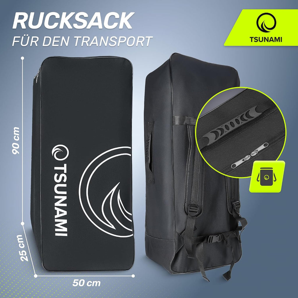 Tabla de Stand Up Paddle TSUNAMI PRO, tabla SUP con accesorios completos, bomba y correa de seguridad, capacidad de carga de hasta 160 kg, longitud 350 cm, material doble y refuerzos internos adicionales