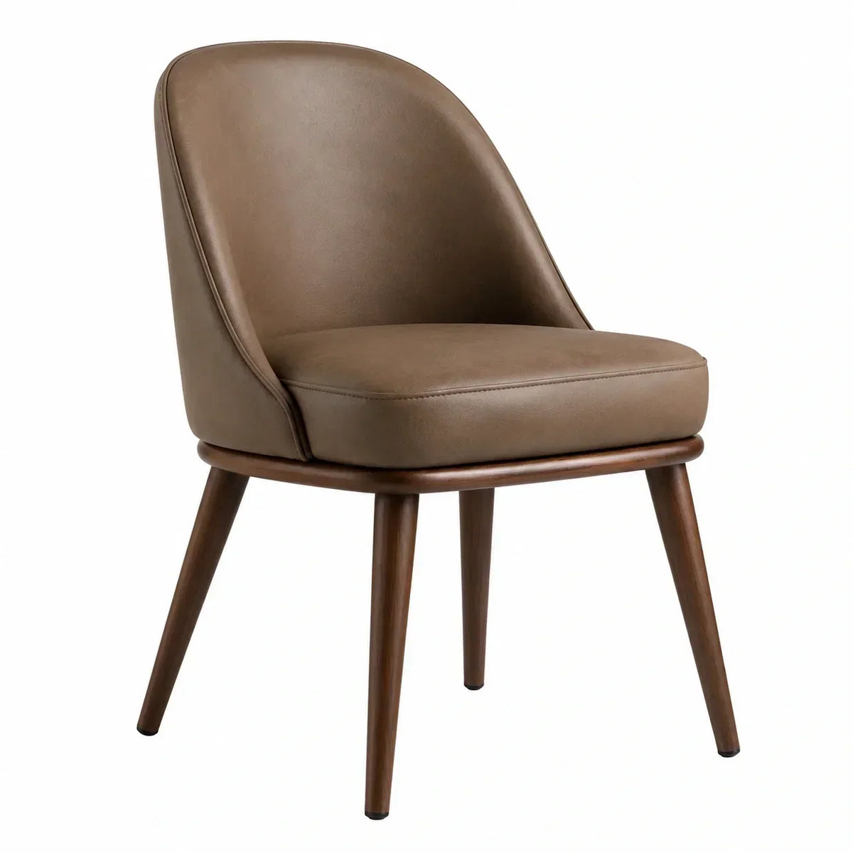 Silla de comedor, estructura de madera maciza, cuero auténtico, marrón