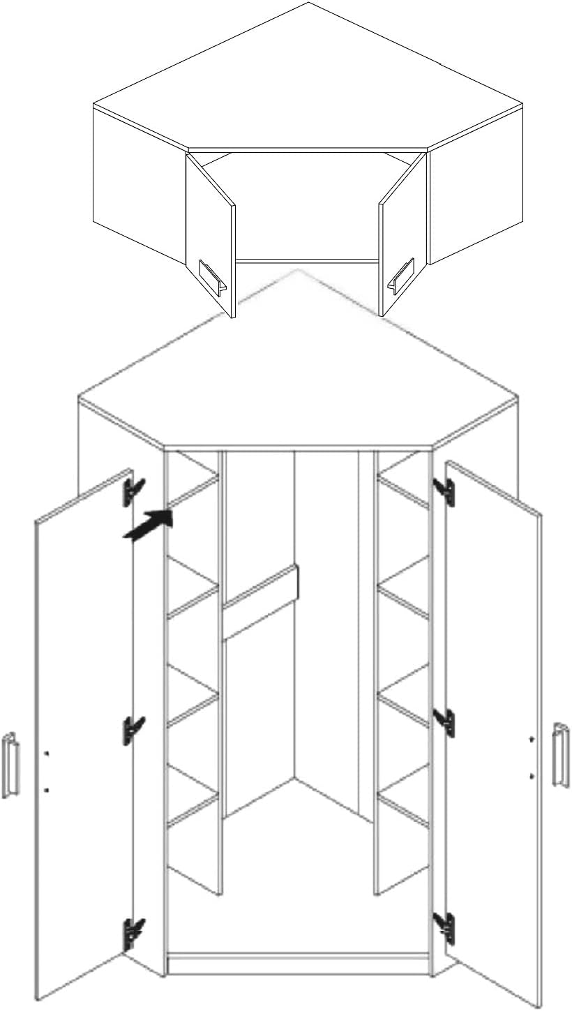 Marmex Grant G8+G15 - Eckschrank 91x235x91 cm, Bücherregal - Eckgarderobe mit Kleiderstangen und Einlegeböden für das Jugendzimmer, Schlafzimmer - Eckkleiderschrank - weiß + Riviera Eiche
