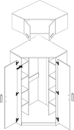 Marmex Grant G8+G15 - Eckschrank 91x235x91 cm, Bücherregal - Eckgarderobe mit Kleiderstangen und Einlegeböden für das Jugendzimmer, Schlafzimmer - Eckkleiderschrank - weiß + Riviera Eiche