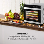 Klarstein Flavour Dry Dörrautomat Mit Edelstahl-Gehäuse, 6 Ablagegitter, LCD-Touch-Display, Timer, 360° Airflow Circulation, Digitaler Thermostat, 35-75 C°