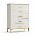 Cómoda de 5 cajones de MDF y acero en blanco/dorado