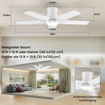 Deckenventilator Mit Beleuchtung, 122 Cm Deckenventilator Mit Fernbedienung, Leise DC-Reversible Motor, 3CCT Speicher, Dimmbar, 6 Geschwindigkeitsstufen, Timer, Für Schlafzimmer, Weiß