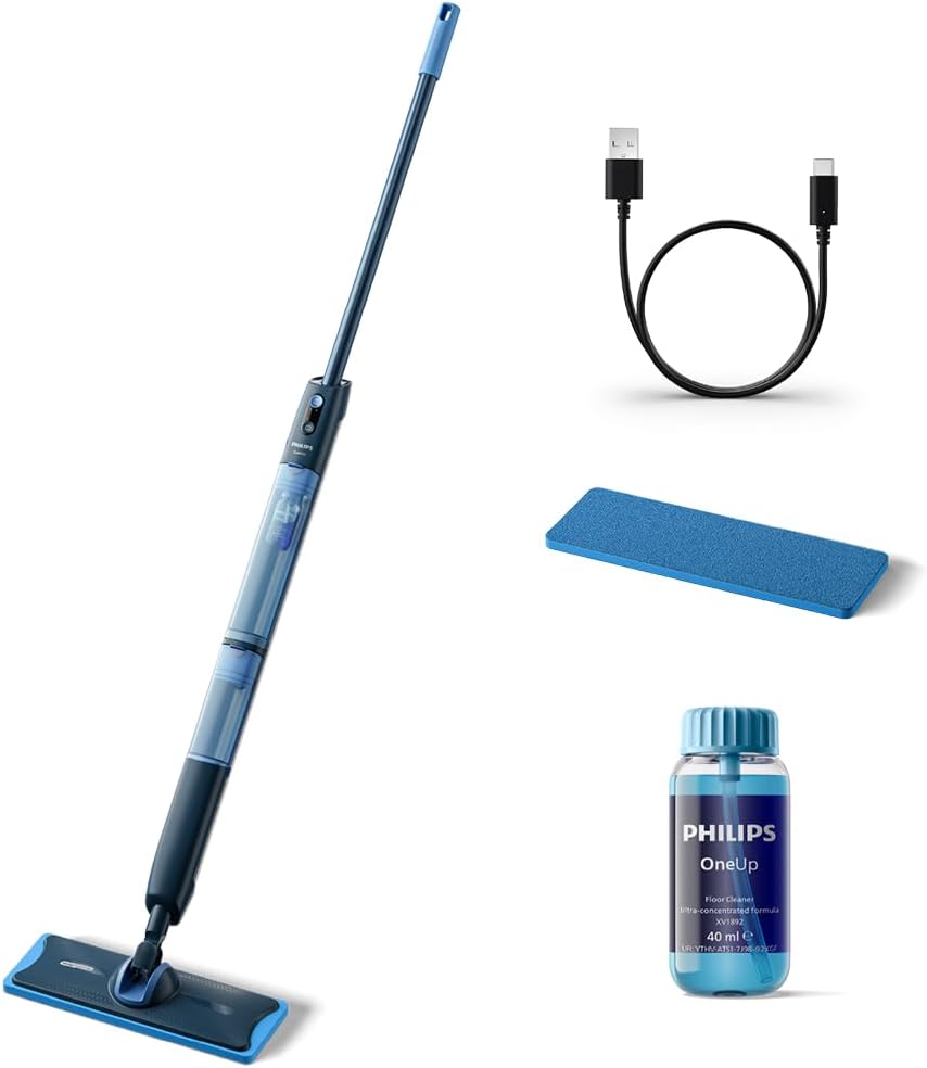 Mopa eléctrica Philips serie 5000 OneUp: suelos 2 veces más limpios², fregado 2 veces más rápido, dos ajustes de humedad para suelos duros y delicados, inalámbrica con articulación giratoria de 360° (XV5113/01)