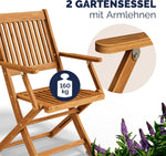 Casaria® Balkonmöbel Set 2 Personen Wetterfest Holz FSC®-zertifizierte Stühle Klappbar 160kg Belastbar Balkon Garten Terrassenmöbel Möbel 3-TLG. Akazie