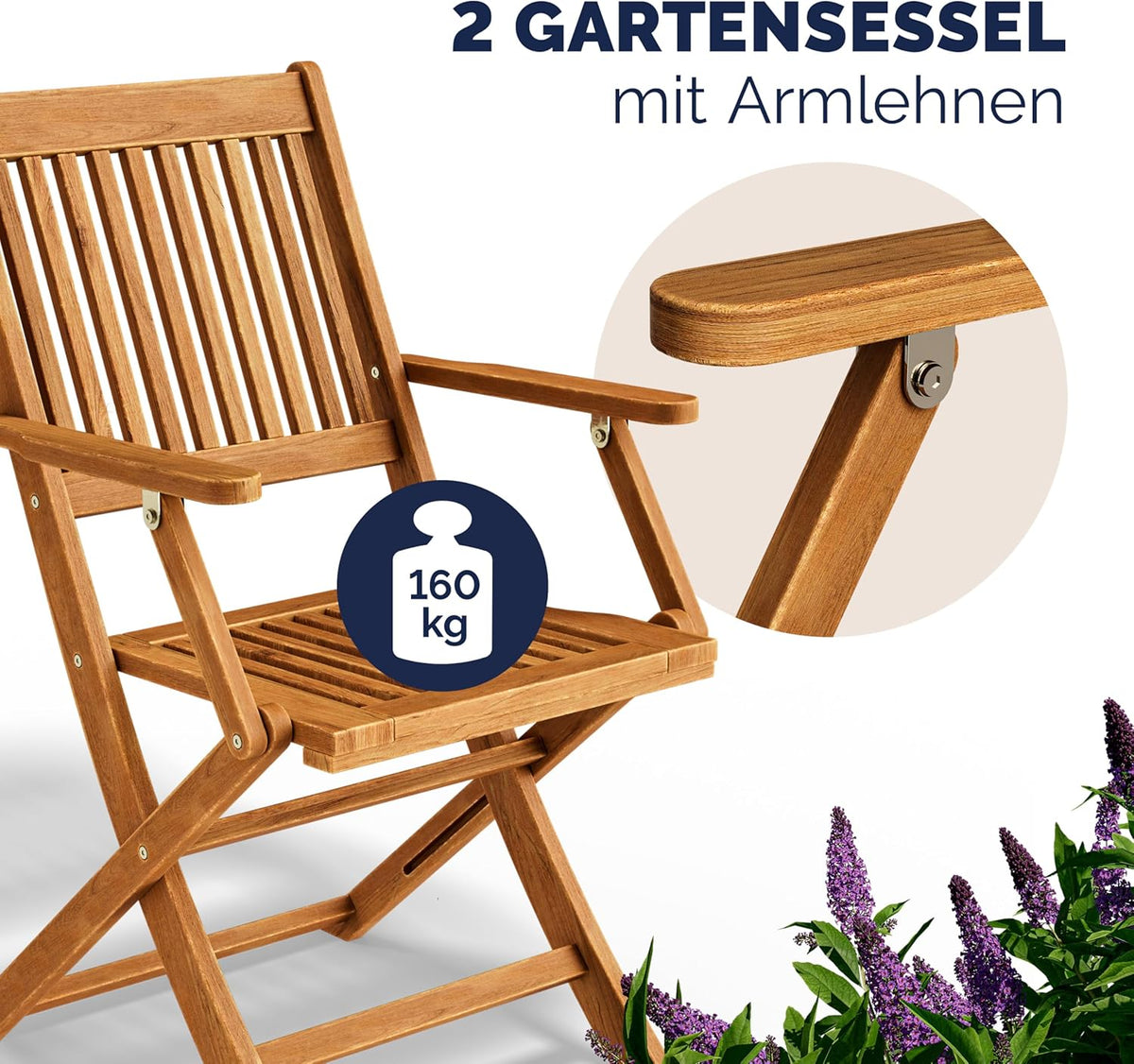 Casaria® Balkonmöbel Set 2 Personen Wetterfest Holz FSC®-zertifizierte Stühle Klappbar 160kg Belastbar Balkon Garten Terrassenmöbel Möbel 3-TLG. Akazie