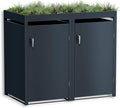 Cubo para basura Metzler en color antracita con techo para plantas, para 2 cubos de 240L, revestimiento para 2 cubos, acero con recubrimiento en polvo y resistente a la intemperie con tapa automática, con cerradura, caja para jardín y basura