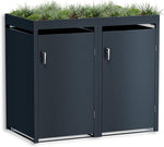 Cubo para basura Metzler en color antracita con techo para plantas, para 2 cubos de 240L, revestimiento para 2 cubos, acero con recubrimiento en polvo y resistente a la intemperie con tapa automática, con cerradura, caja para jardín y basura