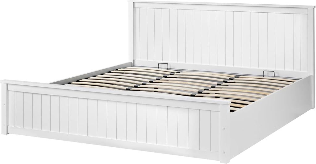 Beliani Holzbett weiß mit Bettkasten Lattenrost 180x200 cm hochklappbar Skandi Lambres