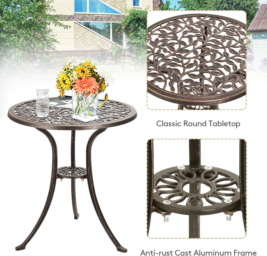 GIANTEX 3 TLG. Bistro Set, Bistrotisch mit 2 Stühlen, Gartenmöbel Set Alu, Gartenset Balkonset antik, runder Gartentisch, Balkonmöbel Set Garten Sitzgruppe 2 Sitzhocker Outdoor Bronze