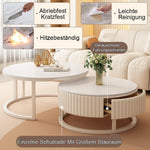 Runder Couchtisch Weiß Couchtisch Rund 2er Set Wohnzimmertisch Nesting Kaffeetisch Für Wohnzimmer, Balkon Und Büro - 70cm+50cm