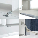 Mueble de salón Vladon Mirage, fabricado en Alemania, mueble mural con panel trasero, 2 puertas, 2 puertas abatibles y 6 estantes de cristal abiertos, blanco mate/crema de alto brillo (262 x 183 x 39 cm)