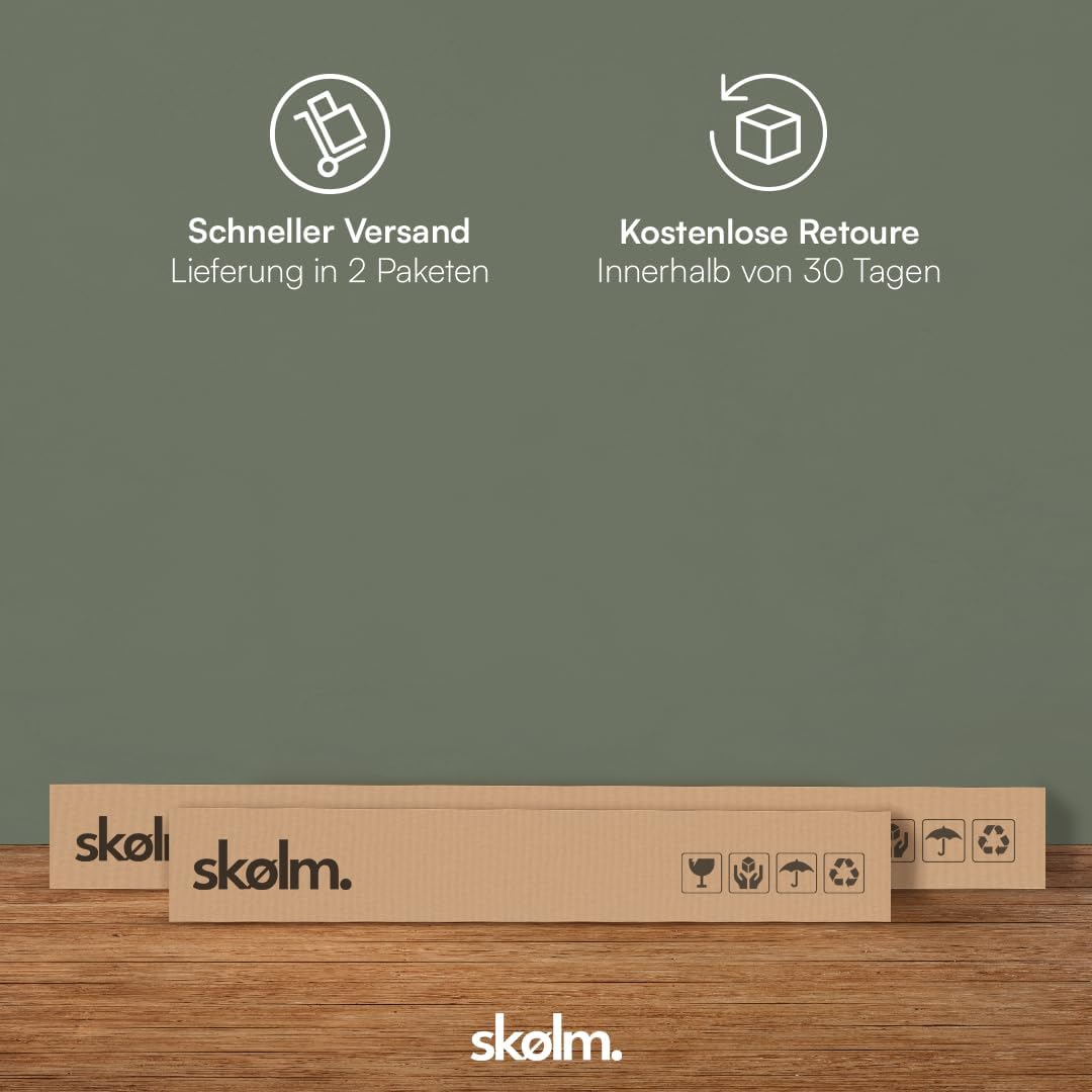 skølm Alver Massivholzbett 160x200 cm – Bettgestell aus Massivholz Eiche geölt – Holzbett mit schwarzen Metallkufen – hochwertiges Bett mit 2 Streben als Bettkopf – Bettrahmen geeignet als Doppelbett
