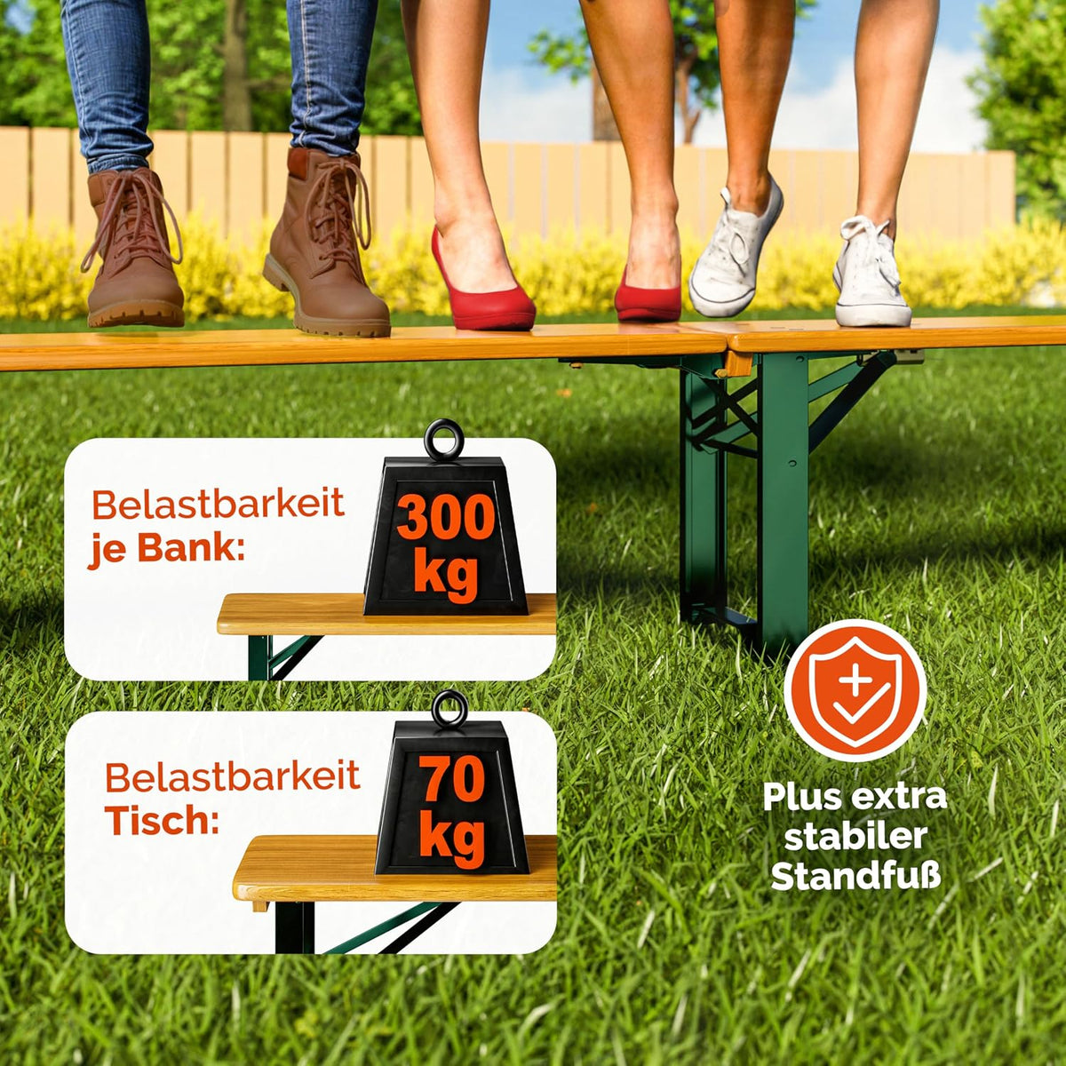 Casaria Bierzeltgarnitur 220 cm Klappbar Stabil 3 Teilig 2X Bierbank 1x Breiter Tisch Holz Biertischgarnitur Festzeltgarnitur Biergarten Biergarnitur