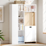 Merax klappbarer 2-in-1 Schreibtisch mit Ablagen, Steckdose & USB, Kippschutz, Eck-Schreibtisch Links – Homeoffice, Studentenwohnung, platzsparend, funktional, Regal & Arbeitsplatz, Weiß